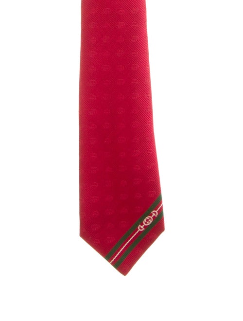 Gucci Red Web Pattern Printed Tie