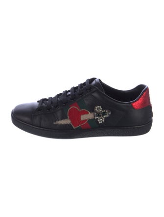 Gucci Faux Pearl Accents Leather Sneakers