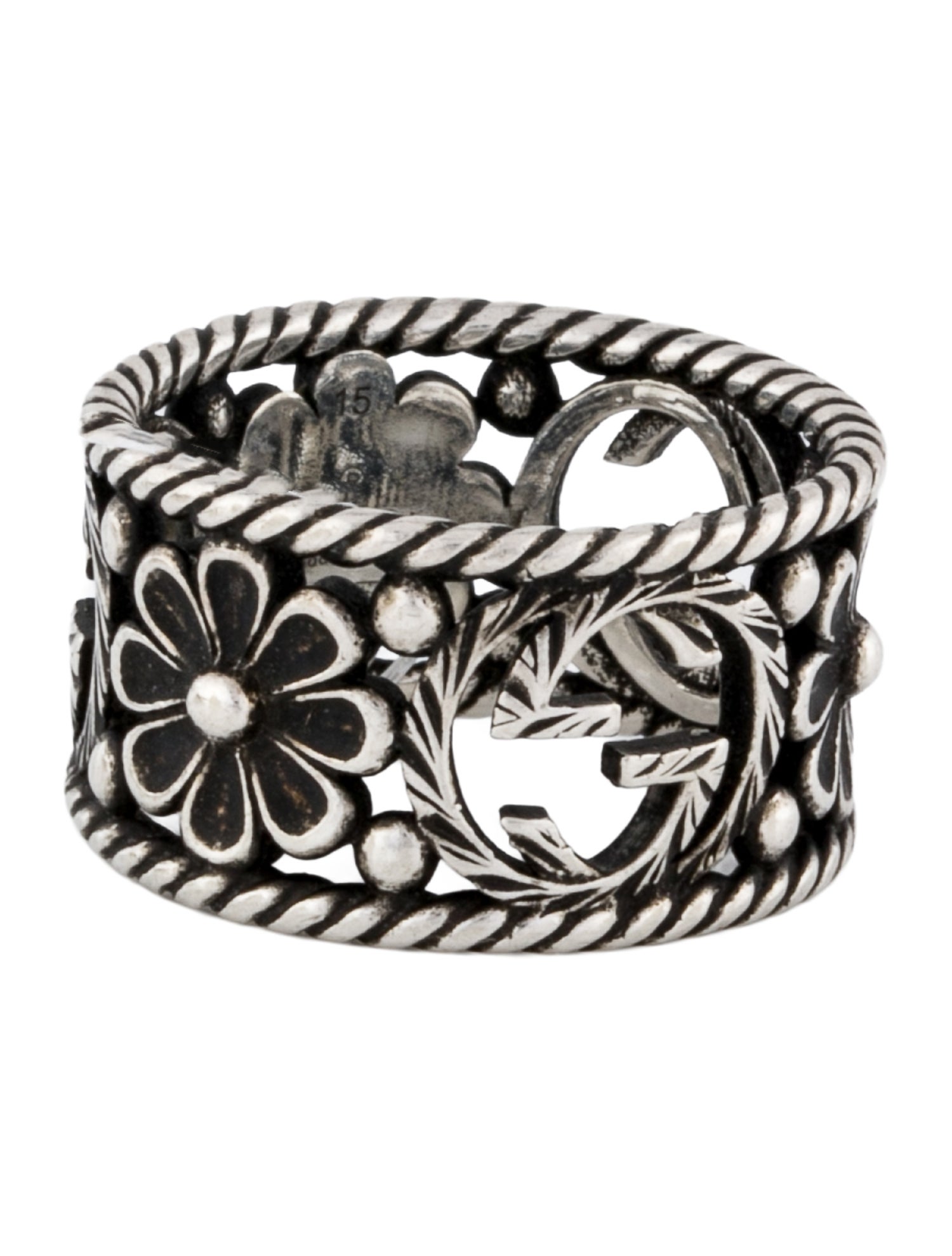 Gucci Interlocking G Wide Flower Band Ring