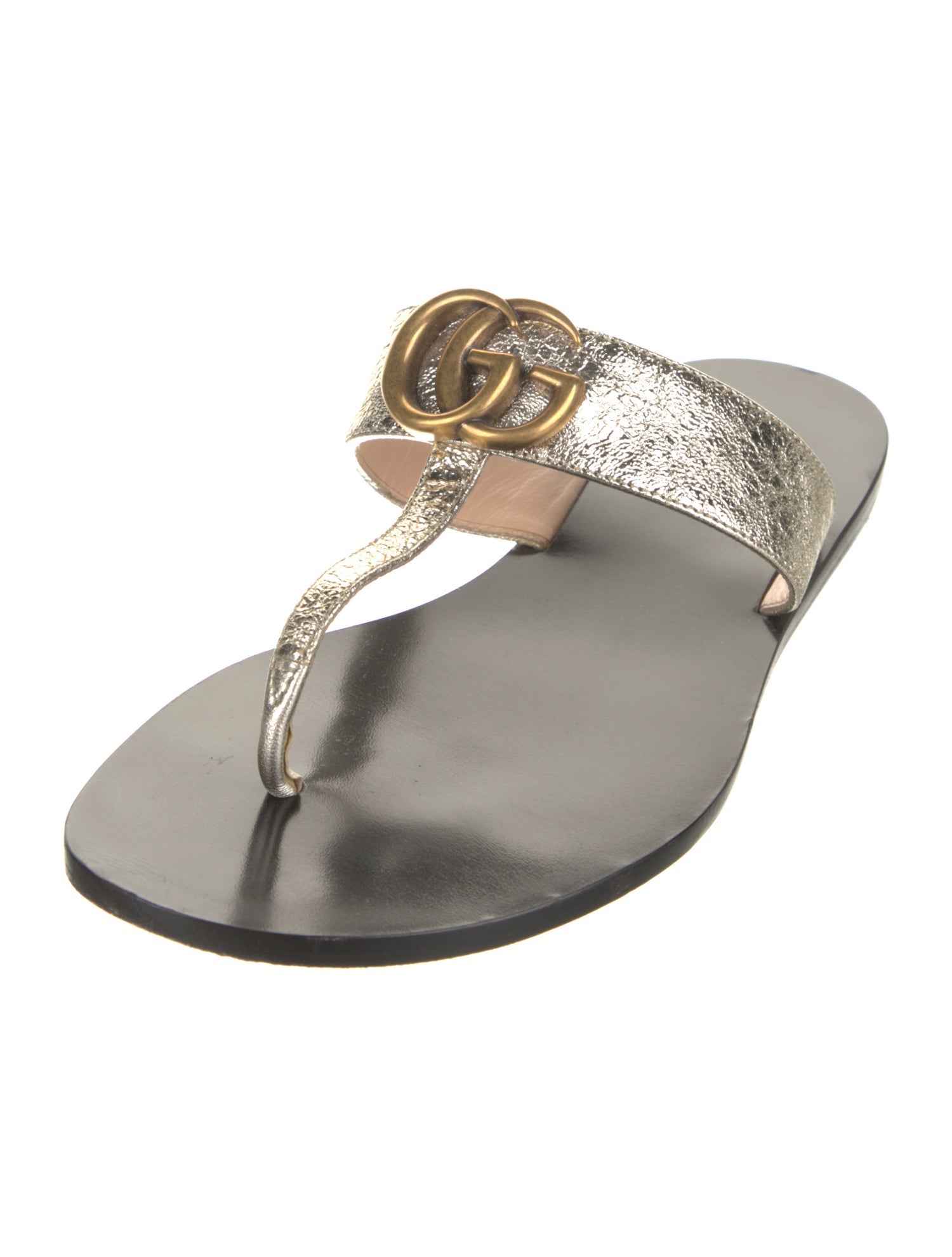 Gucci Double G Logo Leather Slides