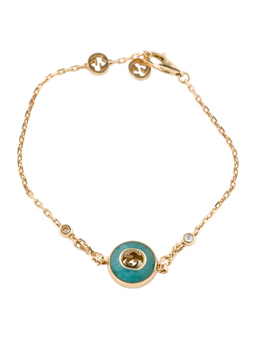 Gucci 18K Amazonite & Diamond Interlocking Charm Bracelet