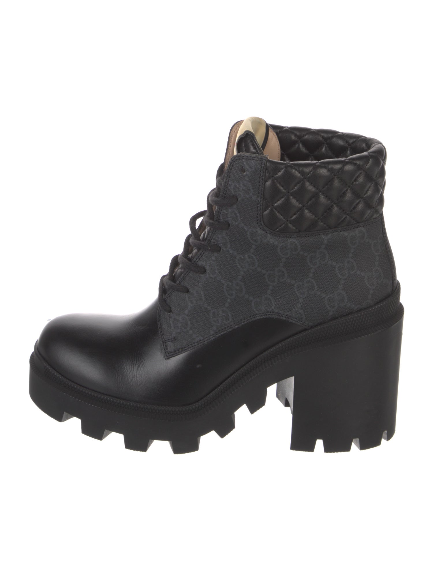 Gucci Quilted Pattern Leather Combat Boots
