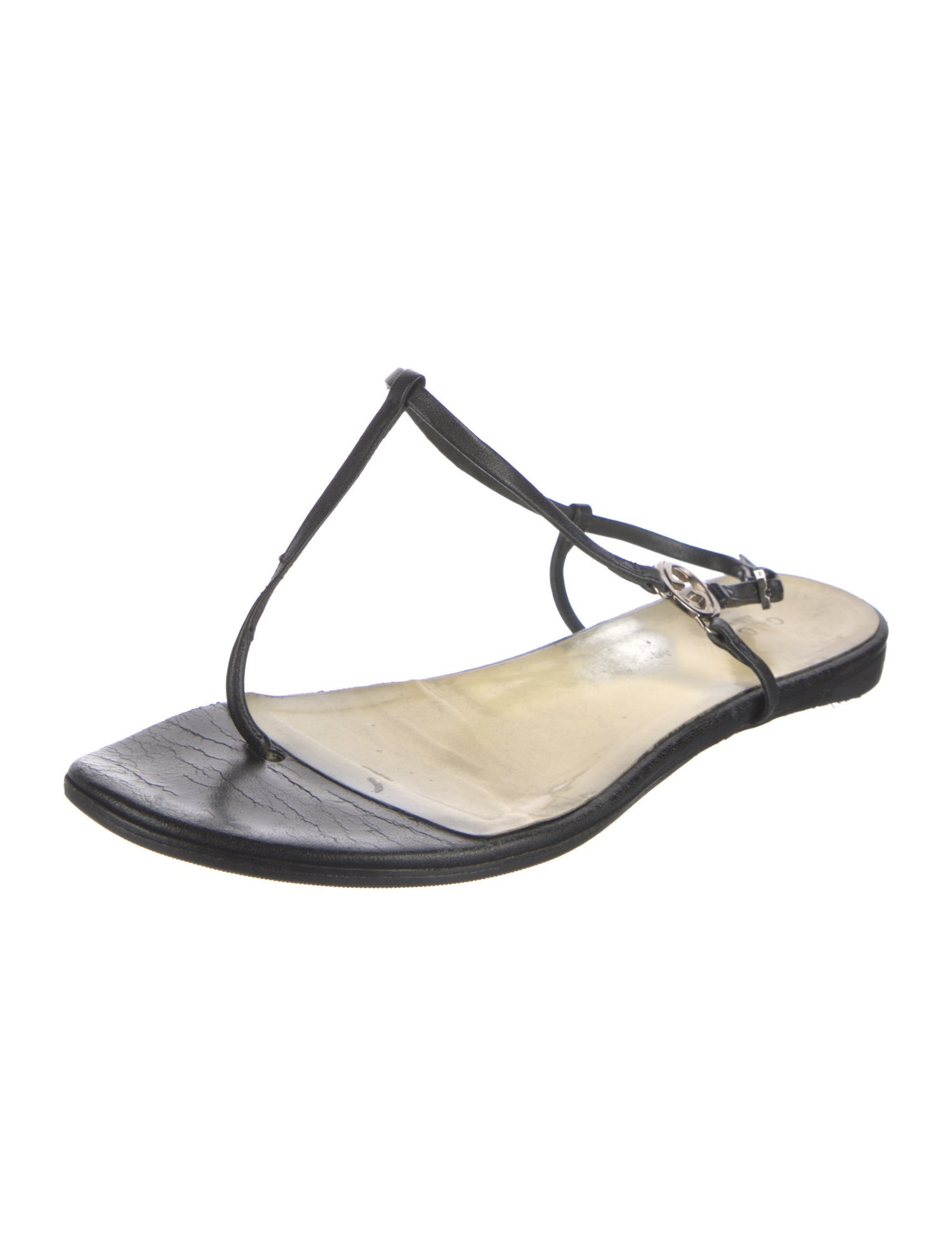 Gucci Interlocking G Logo Leather T-Strap Sandals