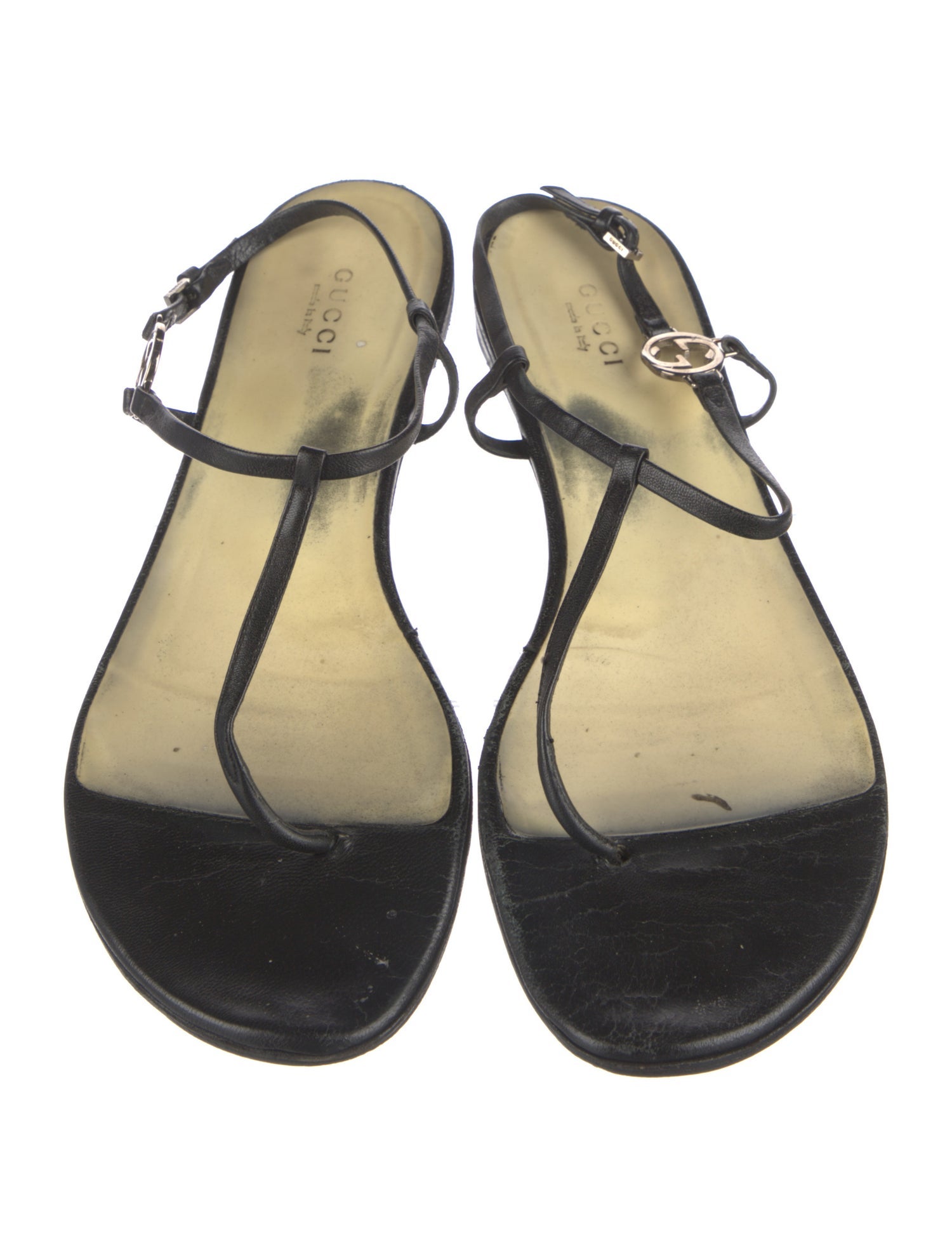 Gucci Interlocking G Logo Leather T-Strap Sandals