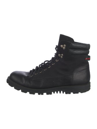 Gucci Web Accent Leather Hiking Boots
