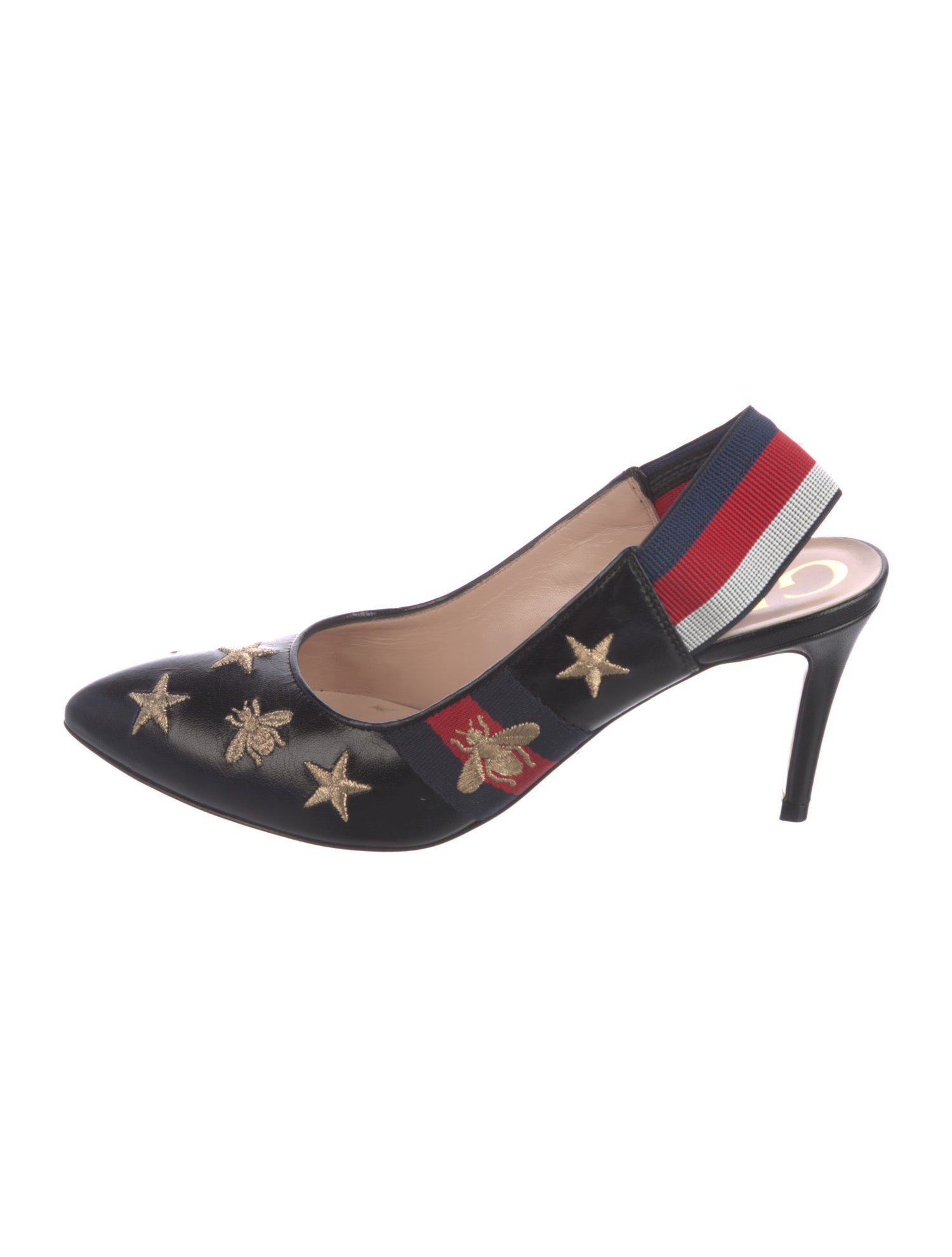 Gucci Sylvie Web Accent Leather Slingback Pumps