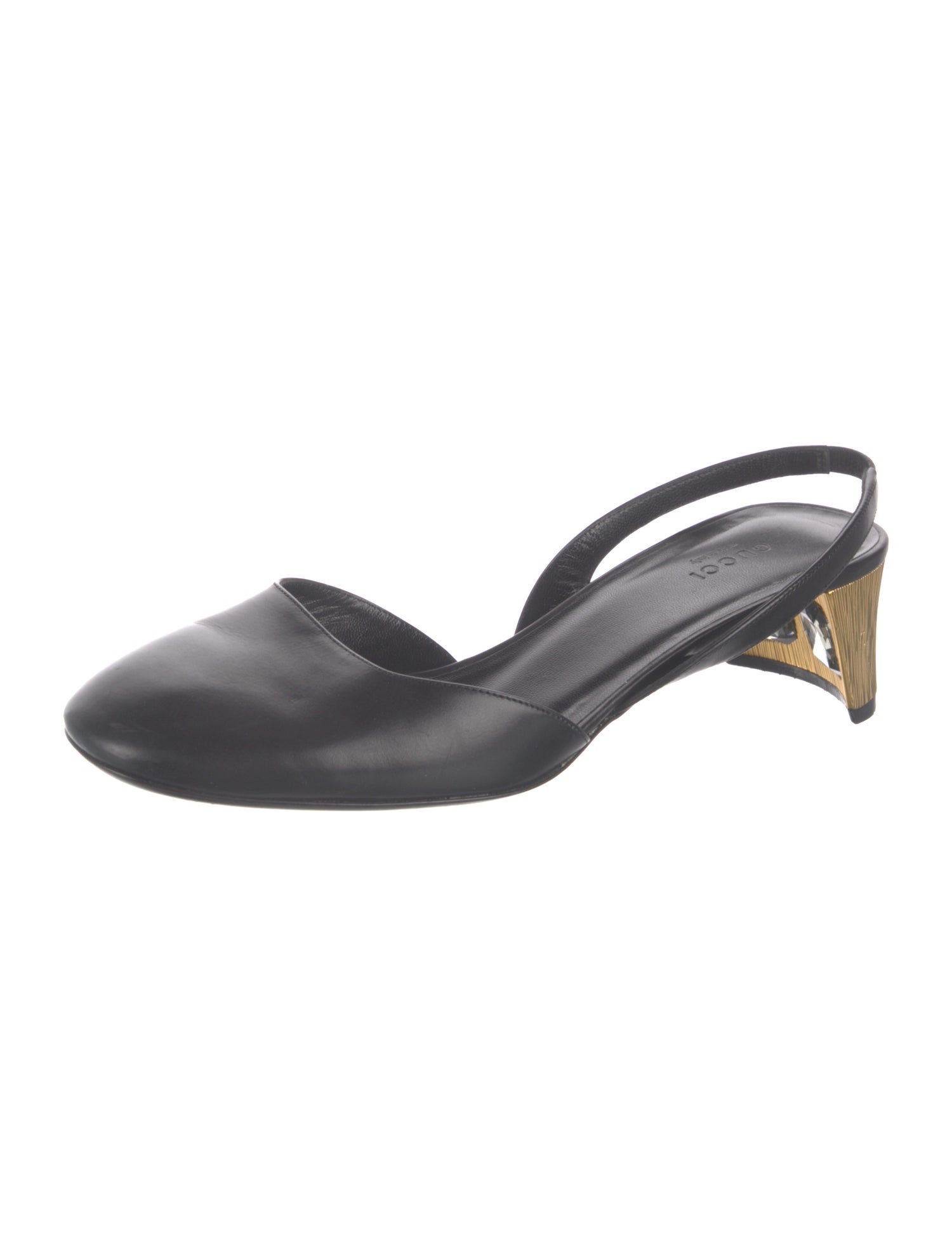 Gucci Leather Crystal Embellishments Slingback Pumps