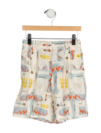 Gucci Boy's Flat Front Plane Pattern Shorts