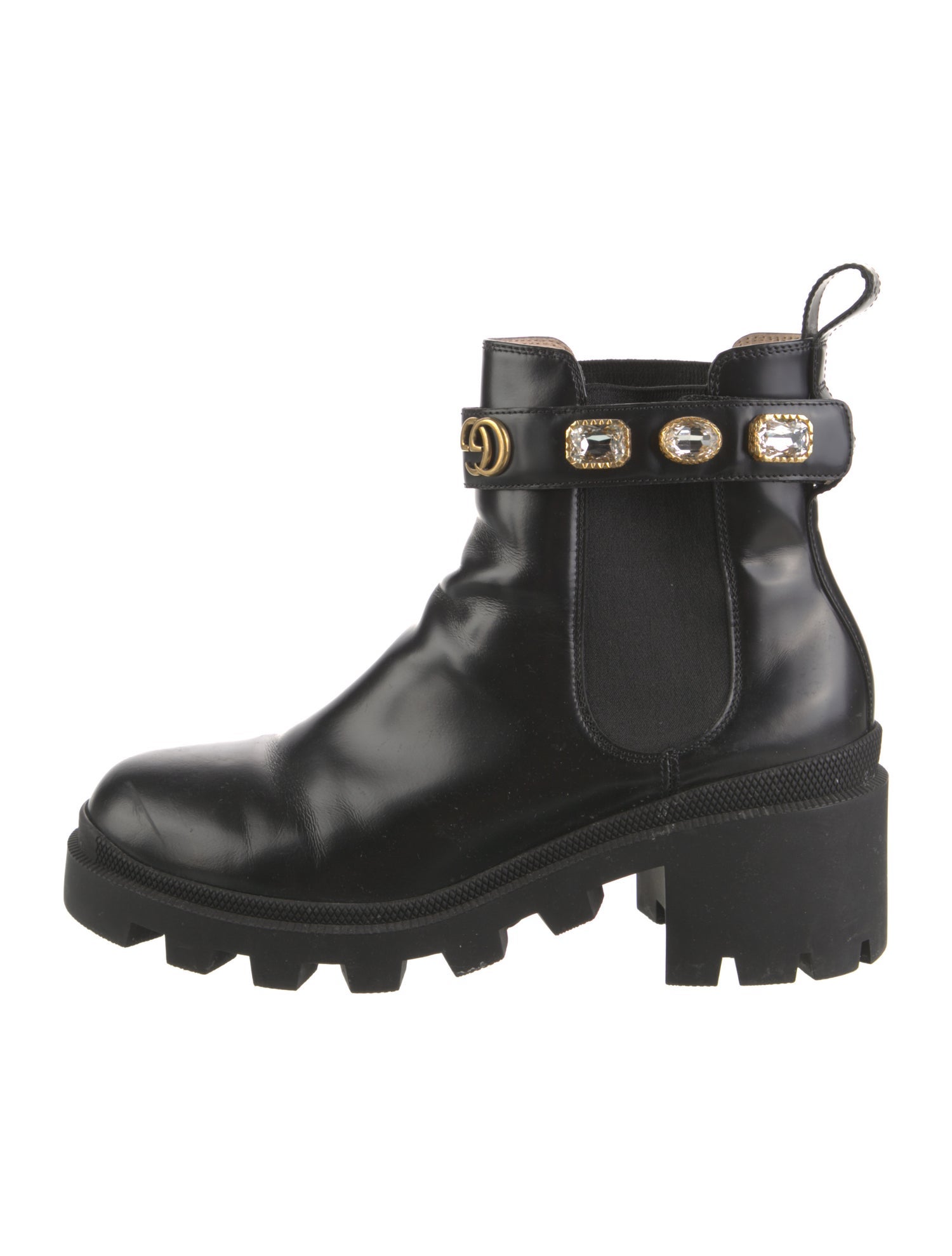 Gucci Leather Crystal Embellishments Chelsea Boots
