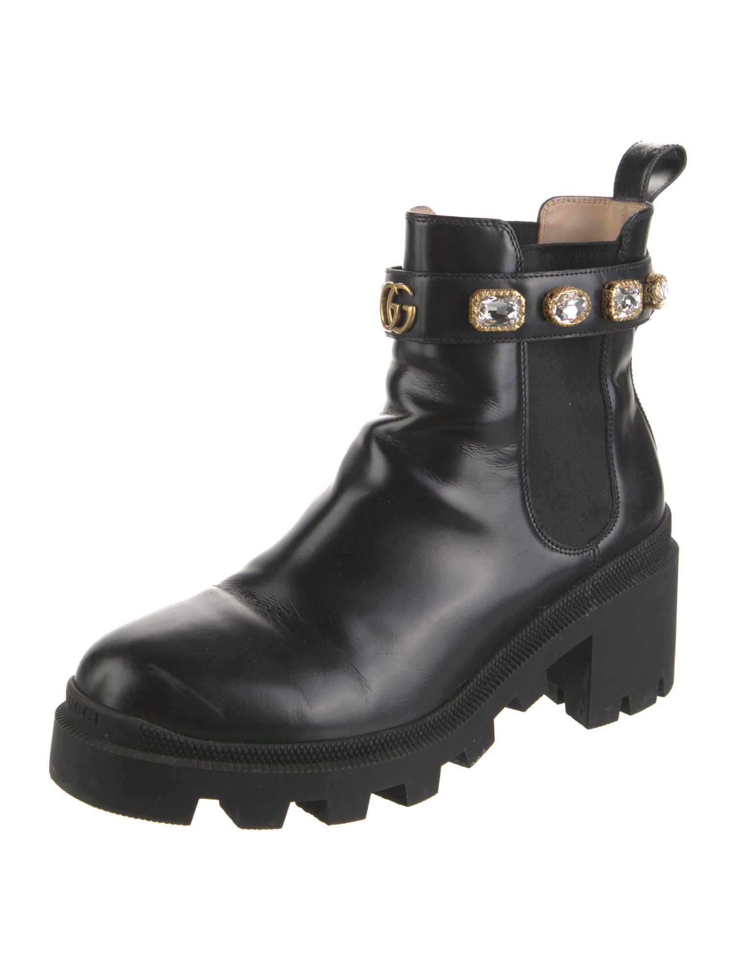 Gucci Leather Crystal Embellishments Chelsea Boots