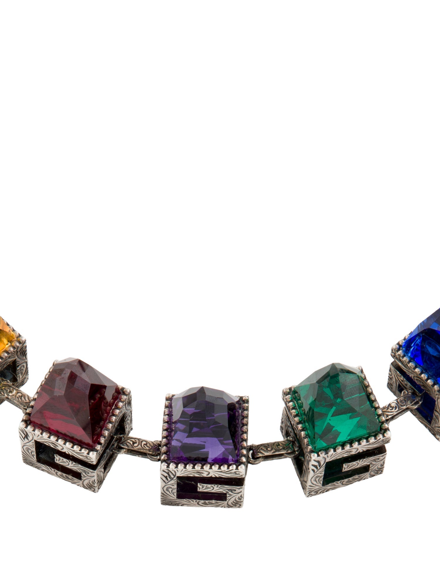 Gucci Synthetic Quartz & Multistone G Cube Cutout Collar Necklace