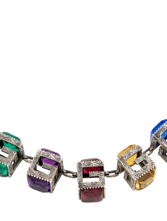 Gucci Synthetic Quartz & Multistone G Cube Cutout Collar Necklace