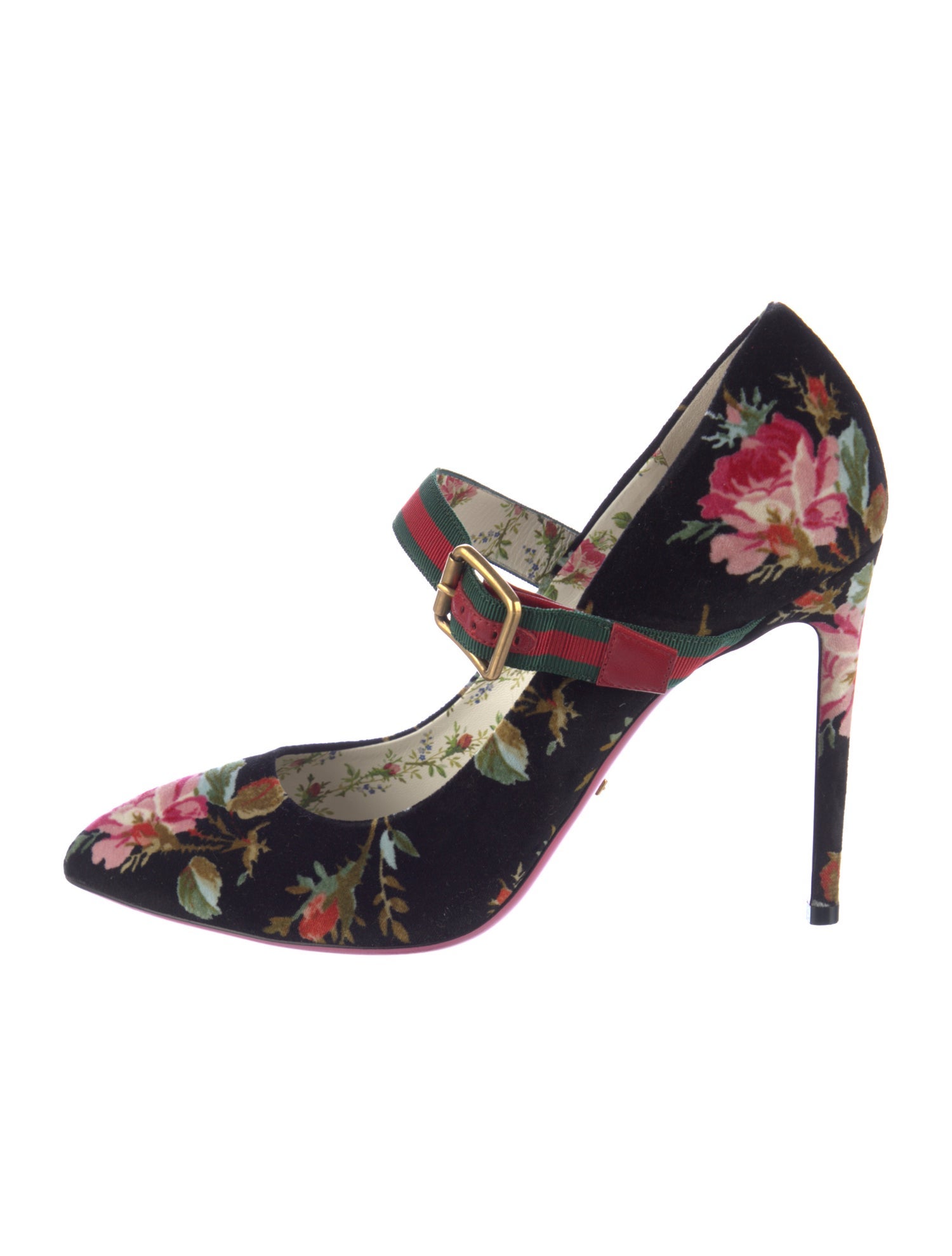 Gucci Velvet Floral Print Pumps