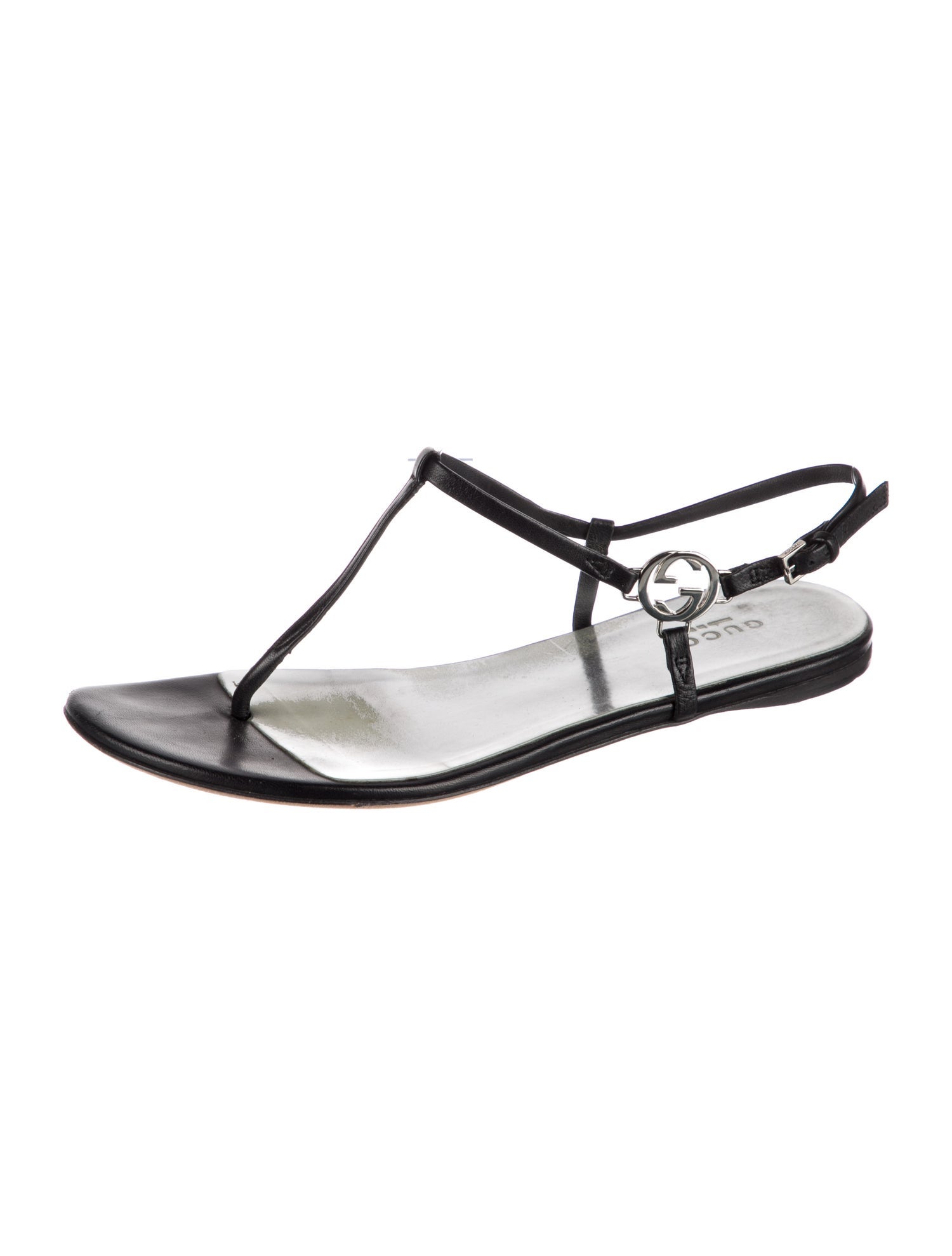 Gucci Interlocking G Logo Leather T-Strap Sandals