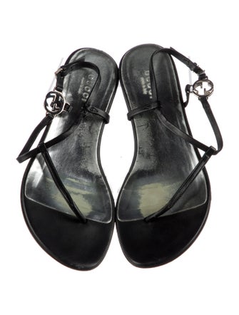 Gucci Interlocking G Logo Leather T-Strap Sandals
