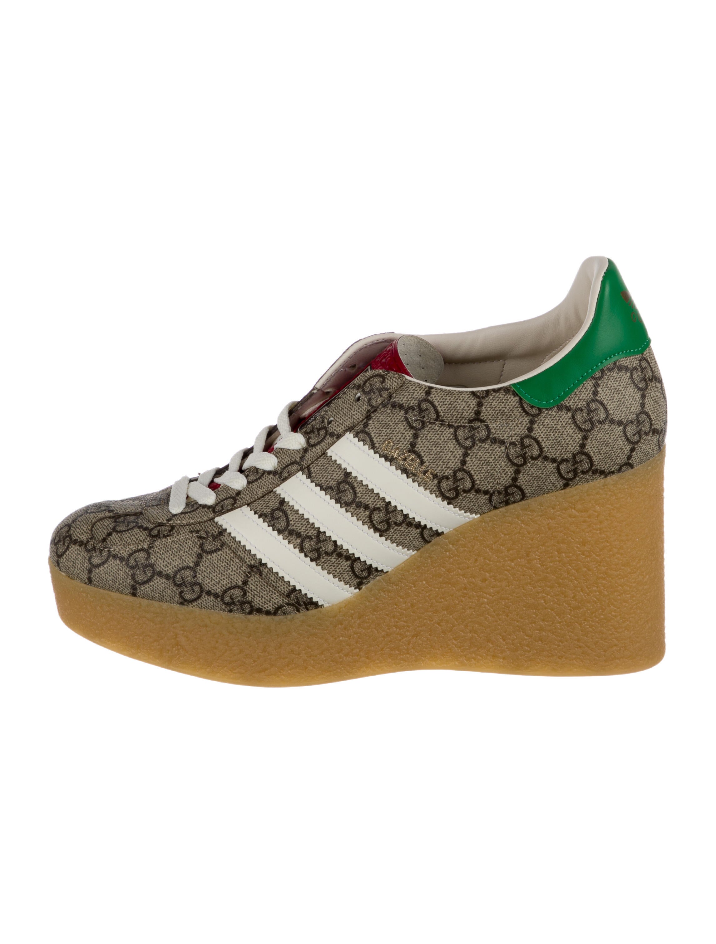 Gucci x Adidas GG Supreme Leather Trim Embellishment Wedge Sneakers