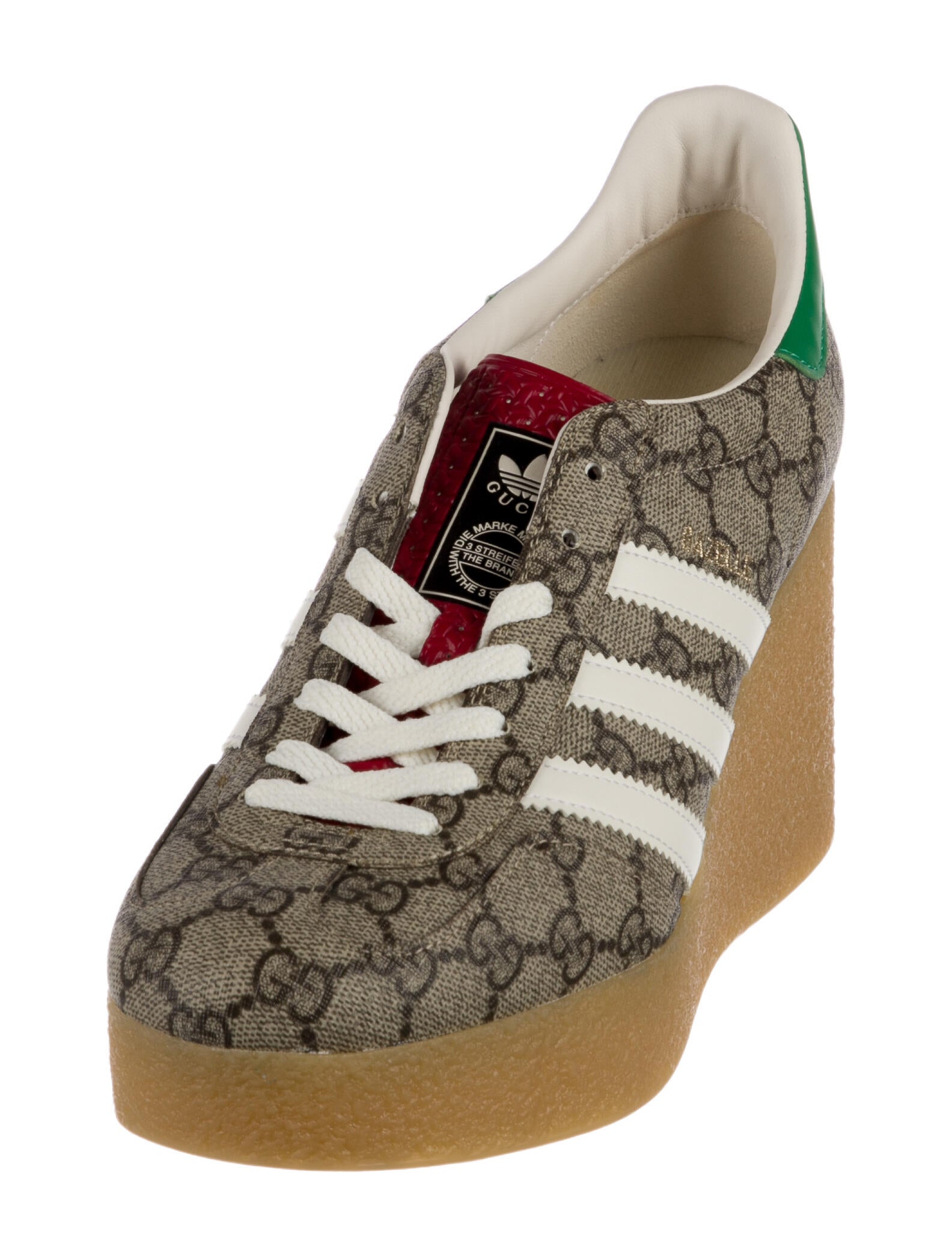 Gucci x Adidas GG Supreme Leather Trim Embellishment Wedge Sneakers