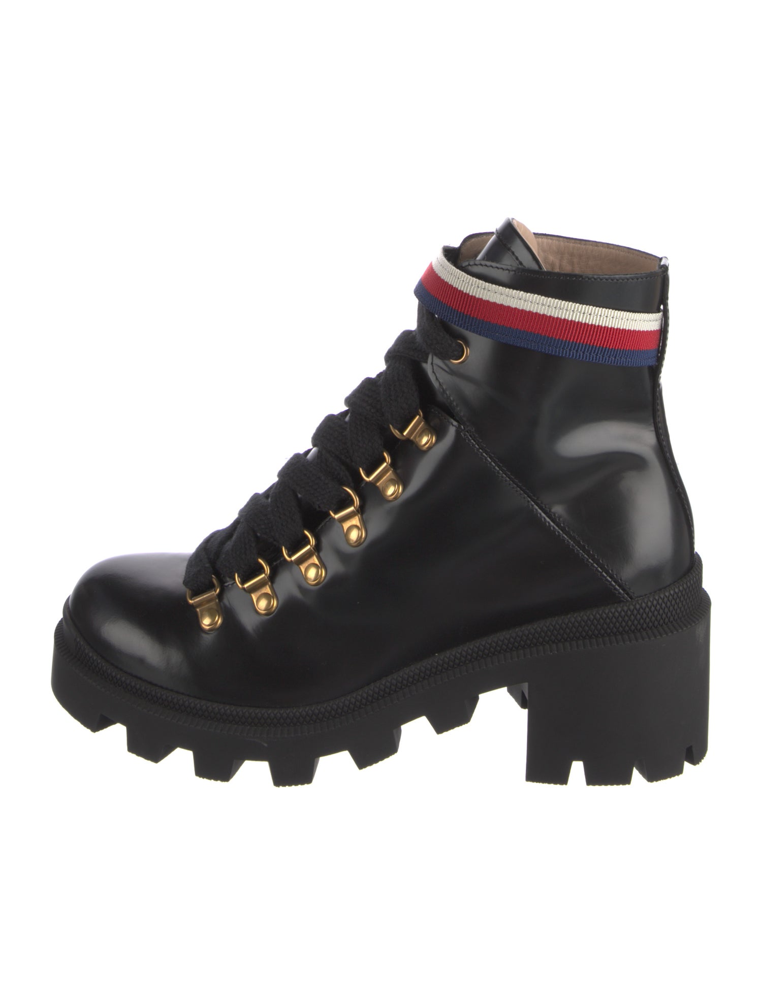 Gucci Sylvie Web Accent Leather Combat Boots