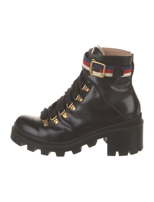 Gucci Sylvie Web Accent Leather Combat Boots