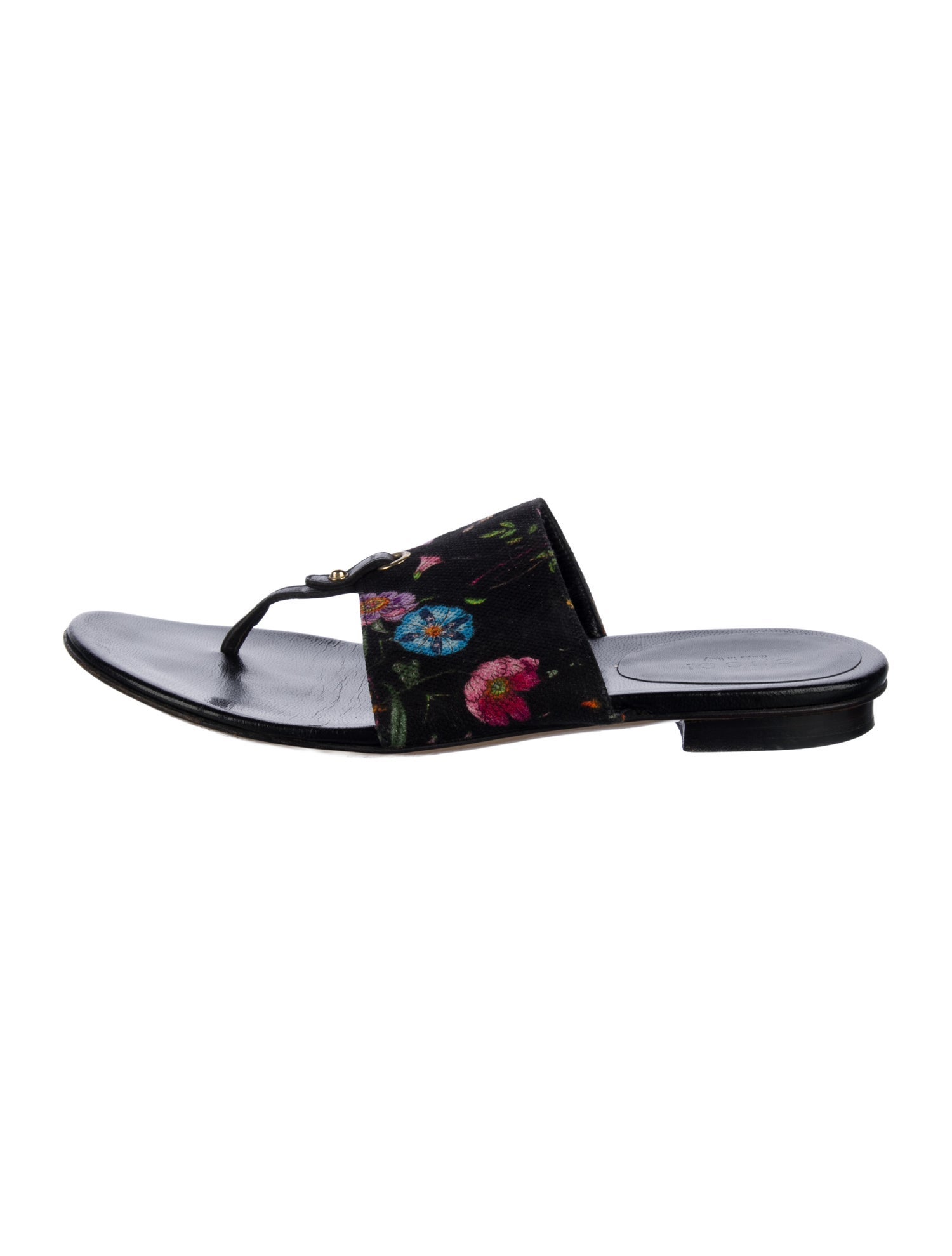 Gucci Flora Print Leather Slides