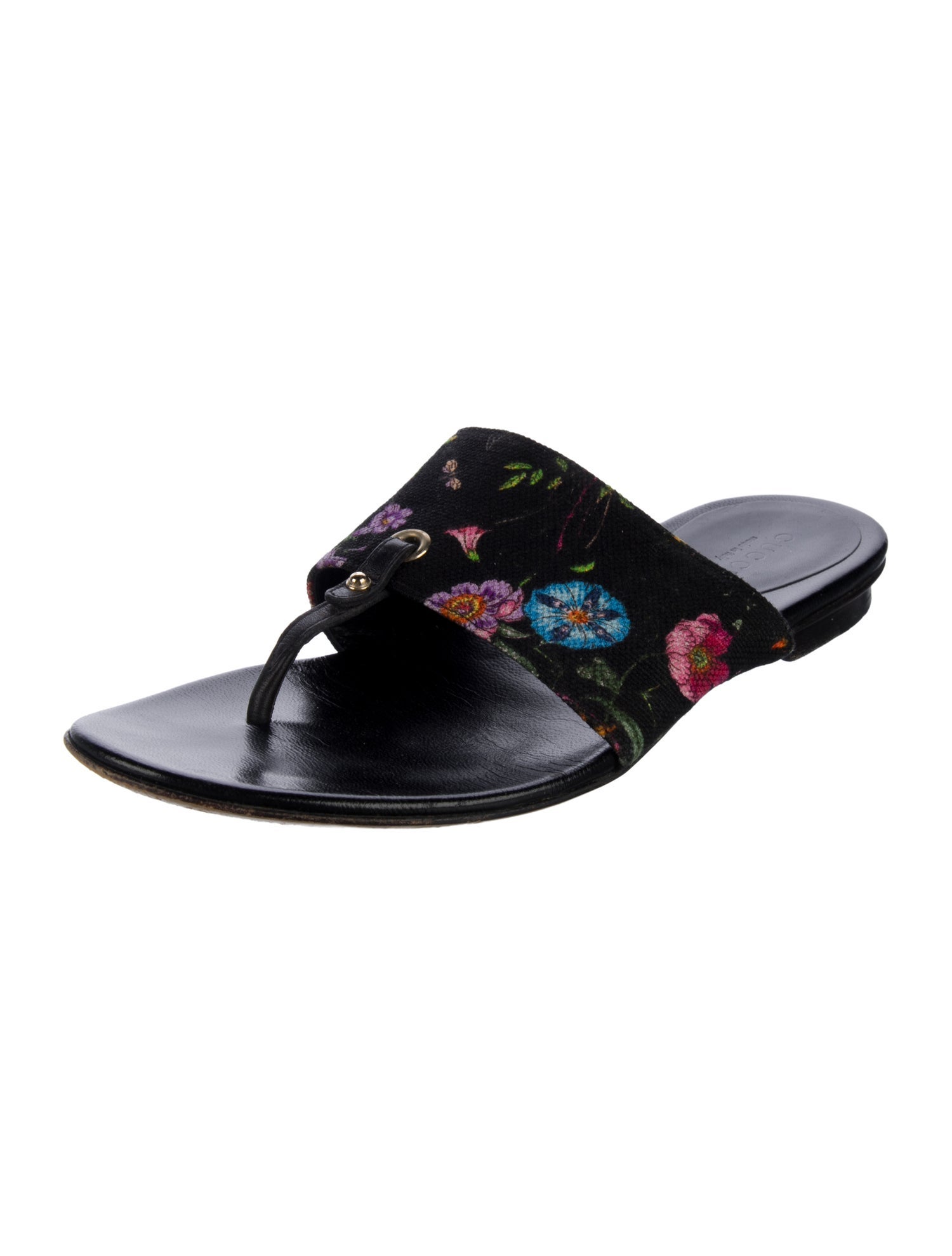 Gucci Flora Print Leather Slides