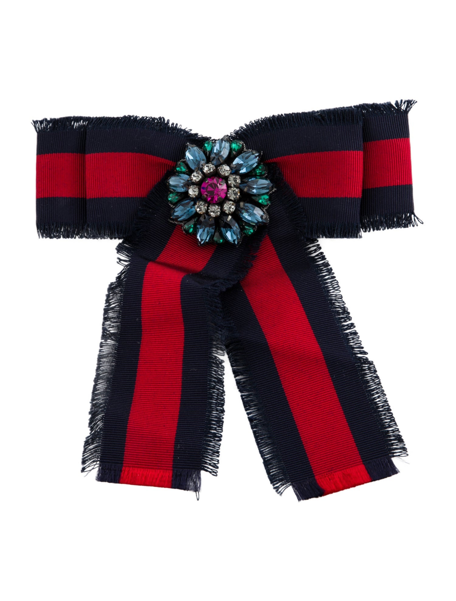 Gucci Crystal & Grosgrain Bow Brooch