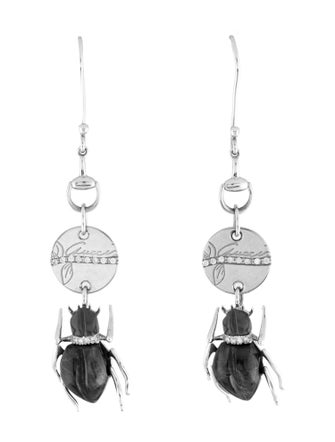 Gucci 18K Resin, Malachite & Diamond Scarab Drop Earrings