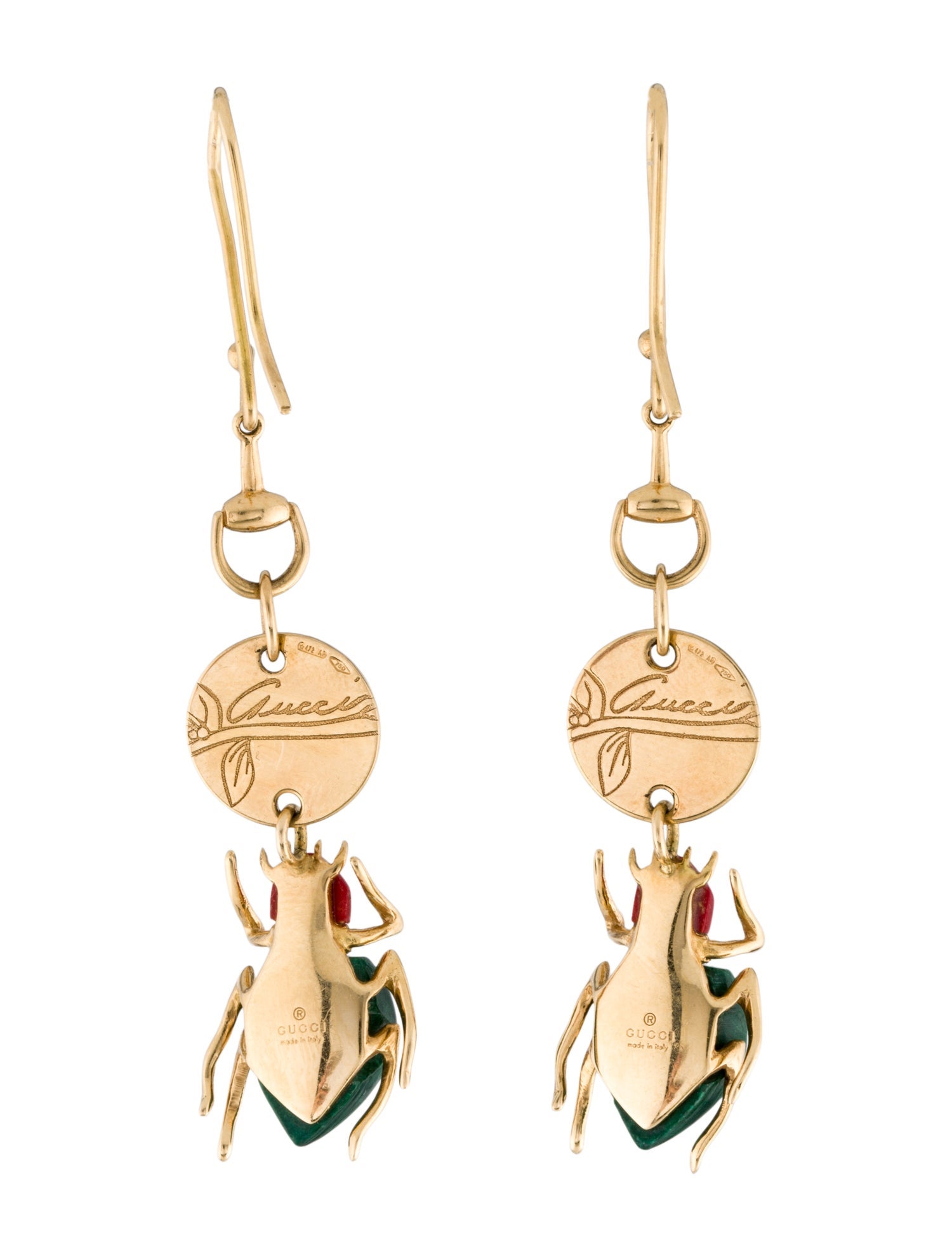 Gucci 18K Resin, Malachite & Diamond Scarab Drop Earrings