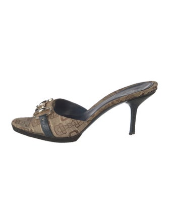 Gucci Horsebit Accent Canvas Slides