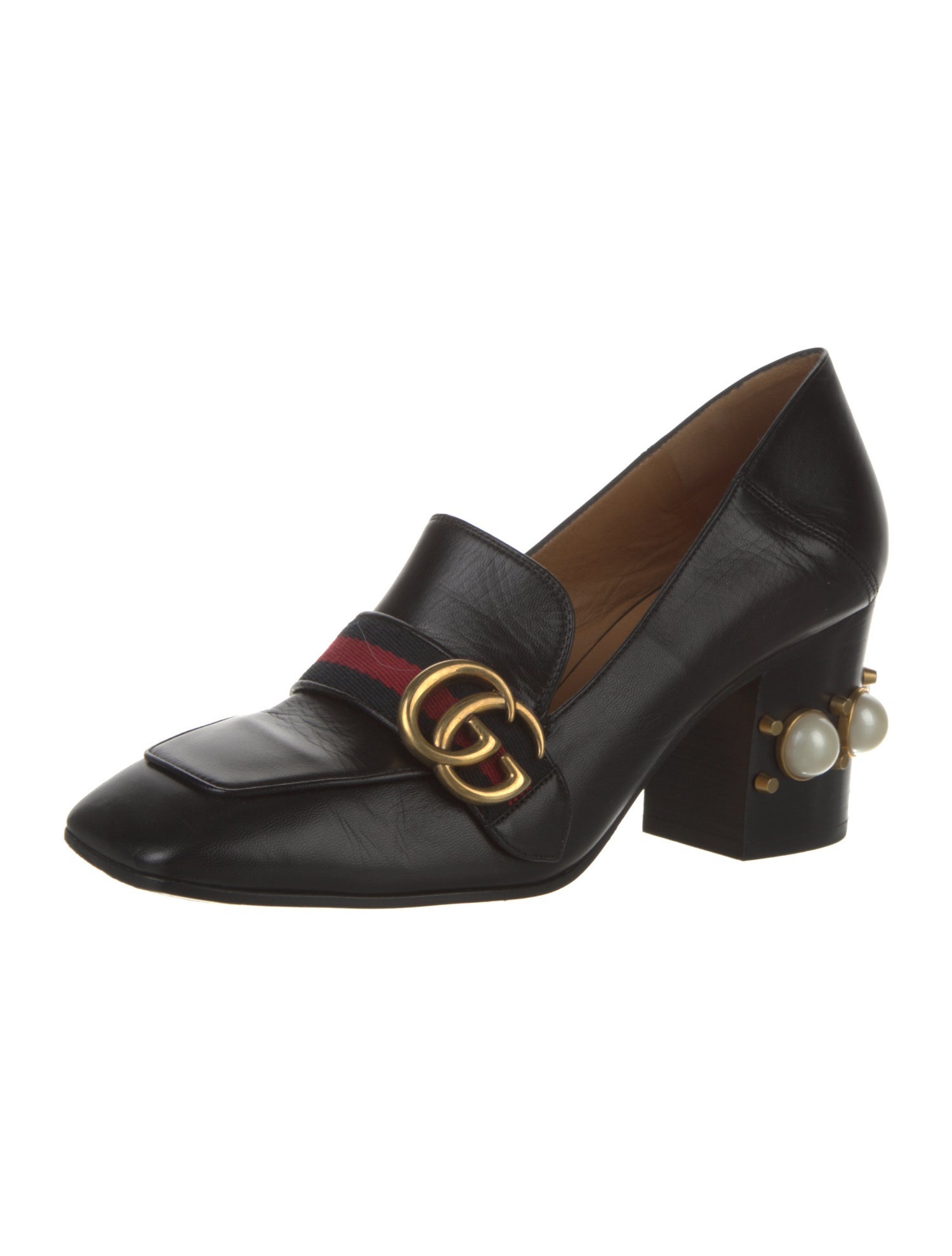 Gucci Faux Pearl Accents Leather Pumps
