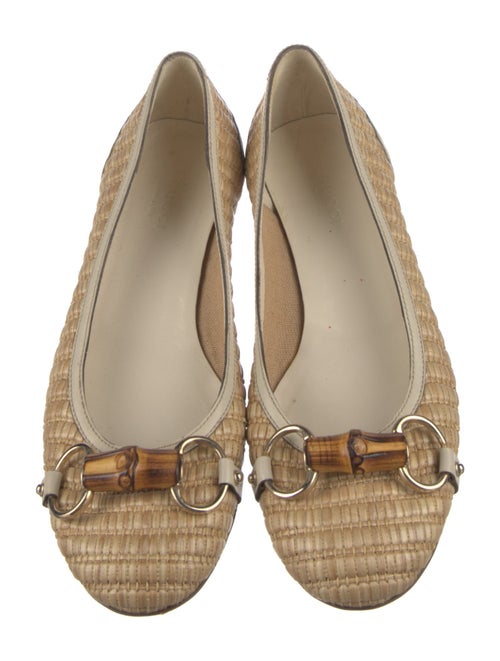 Gucci Horsebit Accent Straw Ballet Flats