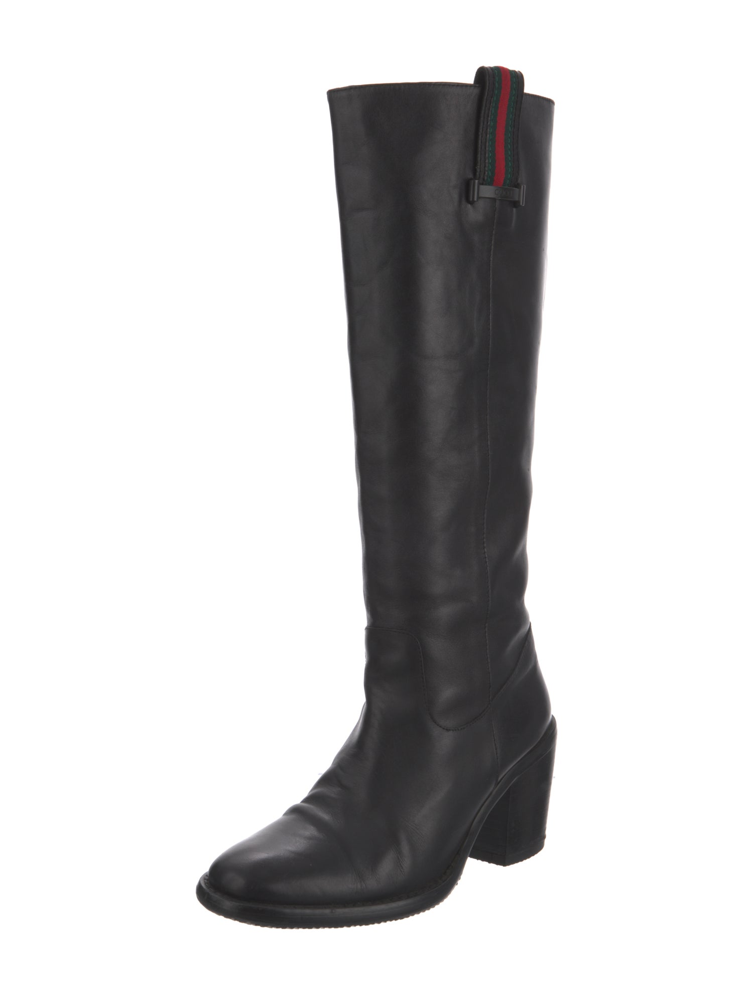 Gucci Web Accent Leather Riding Boots