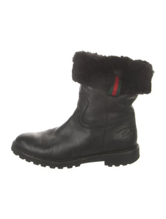 Gucci Web Accent Leather Moto Boots