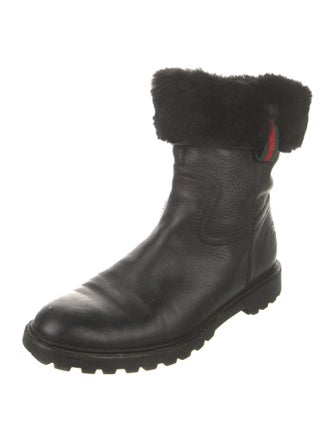 Gucci Web Accent Leather Moto Boots