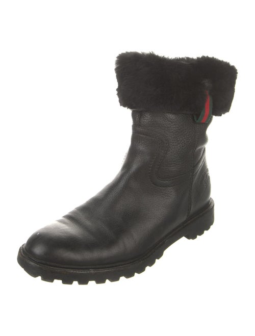 Gucci Web Accent Leather Moto Boots