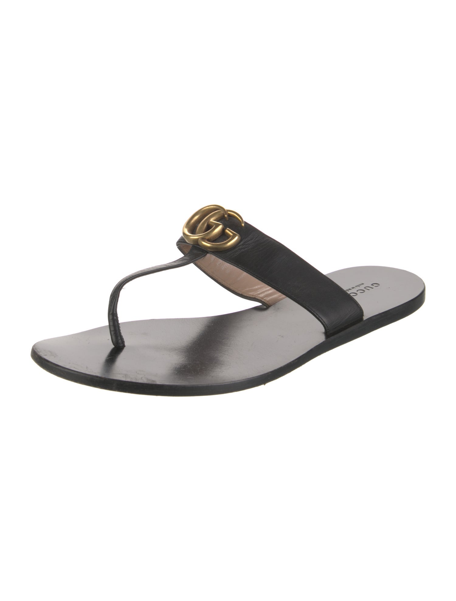 Gucci Double G Logo Leather Slides