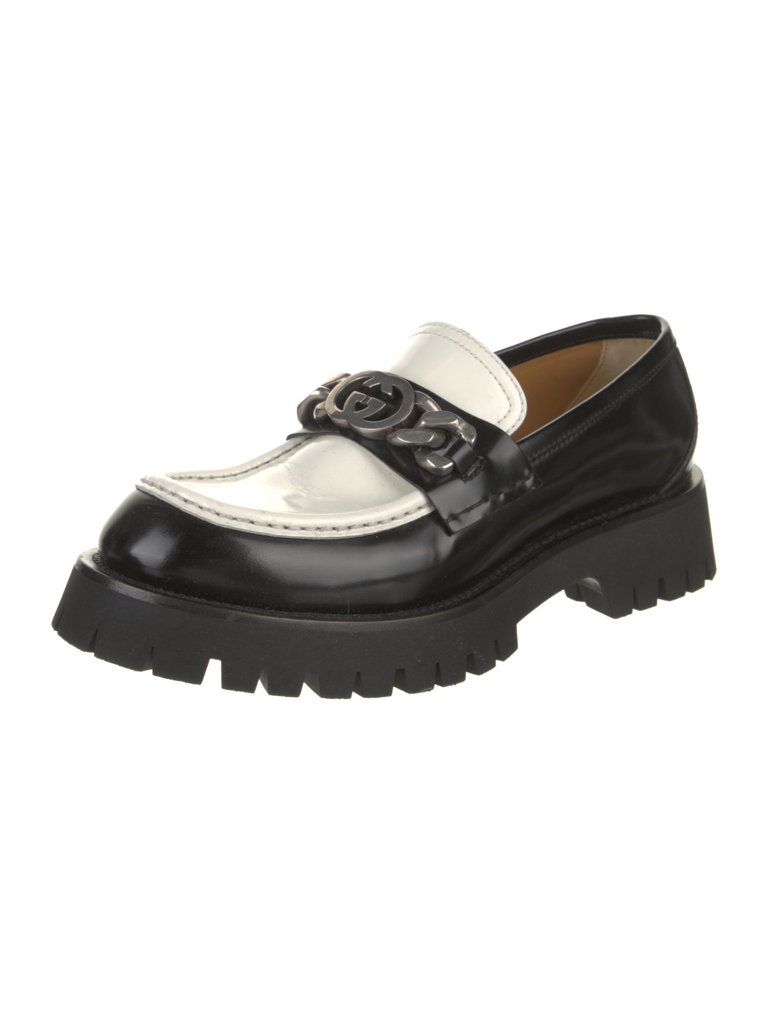 Gucci Leather Chain-Link Accents Loafers