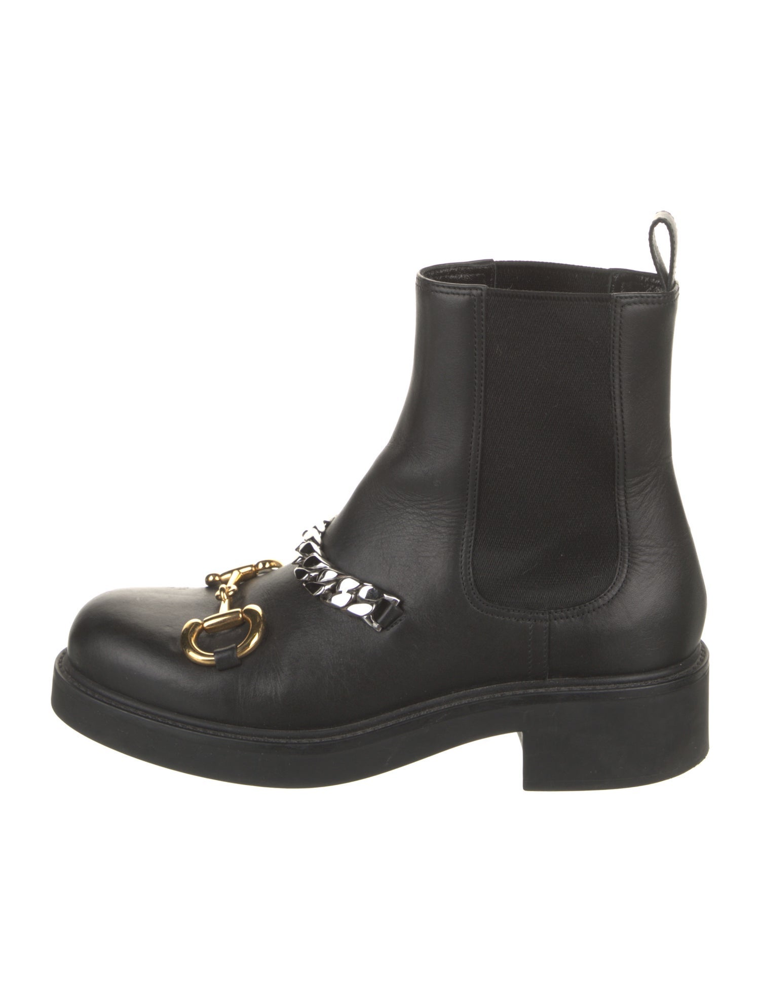 Gucci Chain-Link Accent Leather Combat Boots