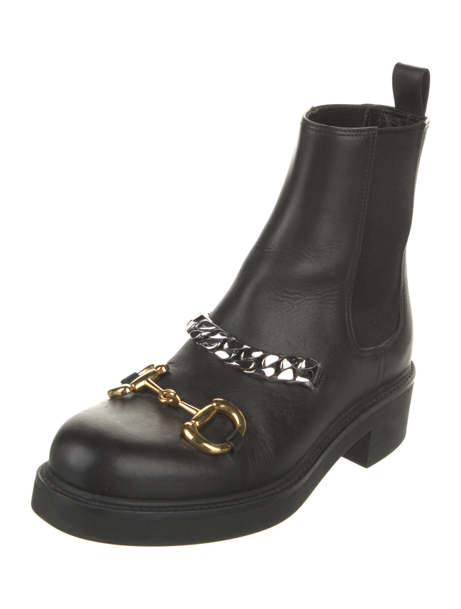 Gucci Chain-Link Accent Leather Combat Boots