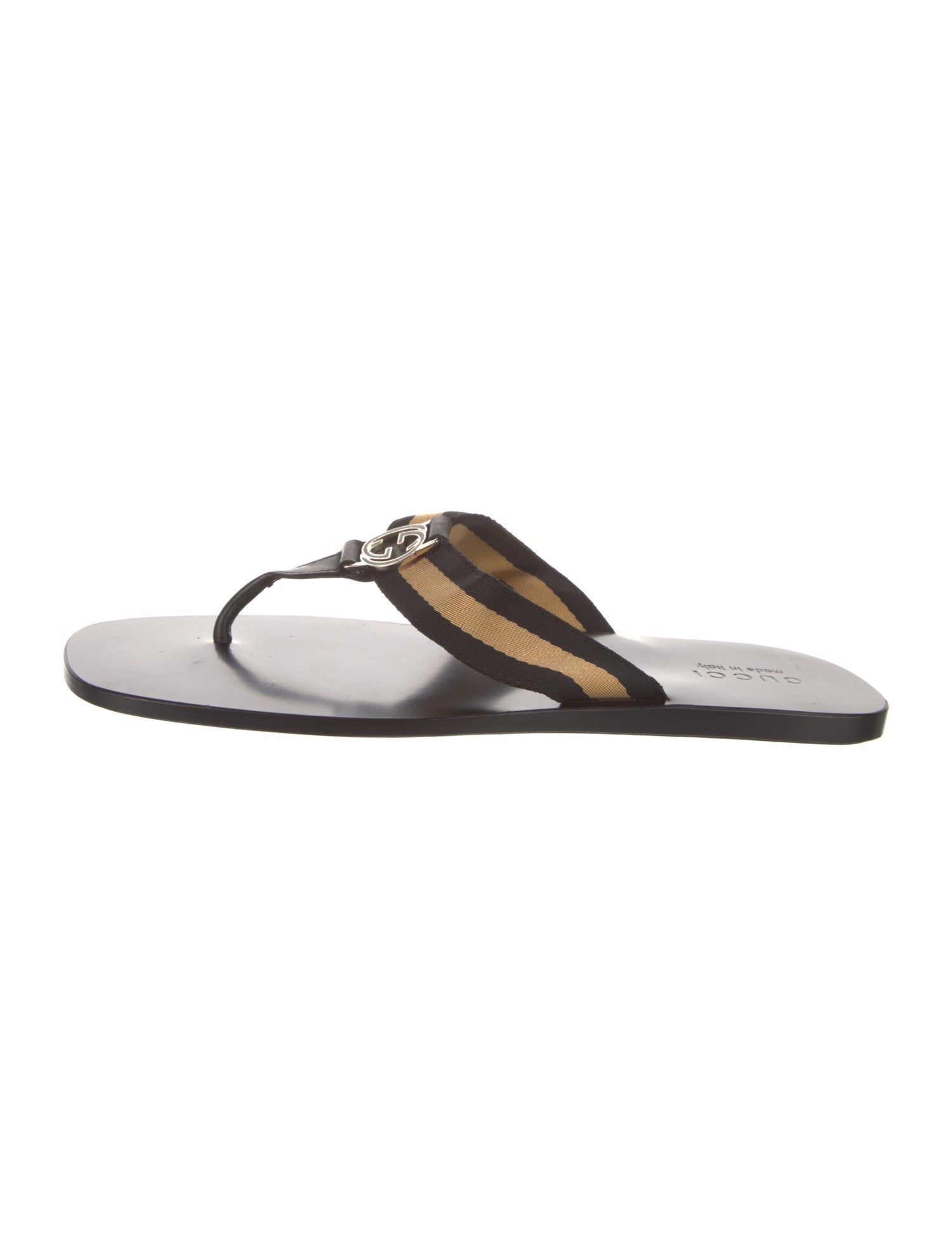 Gucci Web Accent Leather Flip Flops