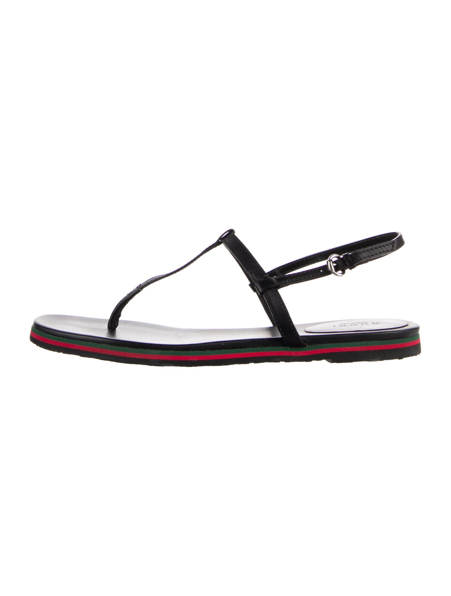 Gucci Web Accent Leather T-Strap Sandals