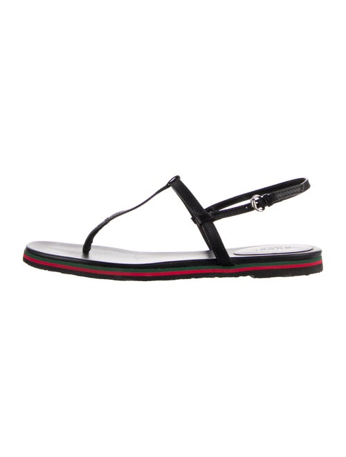Gucci Web Accent Leather T-Strap Sandals