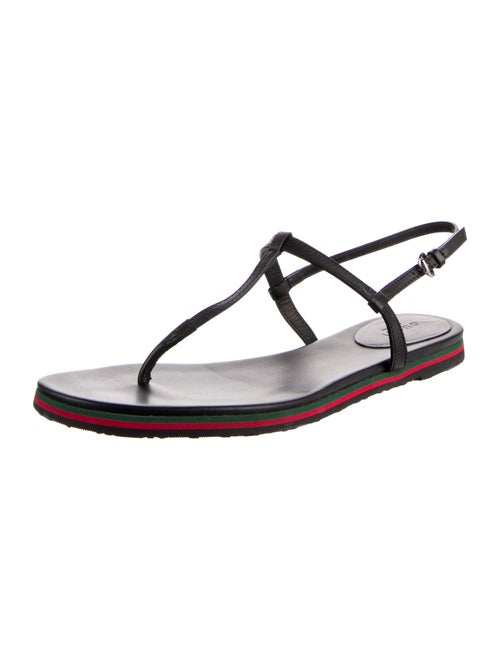 Gucci Web Accent Leather T-Strap Sandals