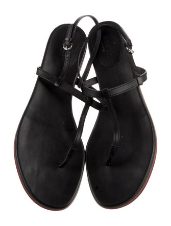 Gucci Web Accent Leather T-Strap Sandals