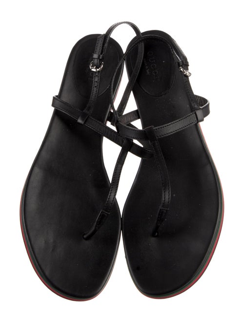 Gucci Web Accent Leather T-Strap Sandals