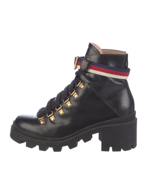 Gucci Sylvie Web Accent Leather Combat Boots