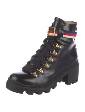 Gucci Sylvie Web Accent Leather Combat Boots