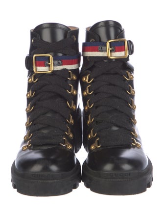 Gucci Sylvie Web Accent Leather Combat Boots