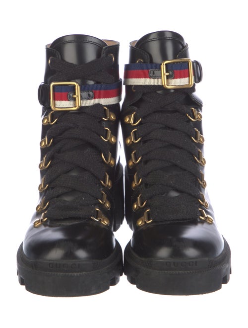Gucci Sylvie Web Accent Leather Combat Boots