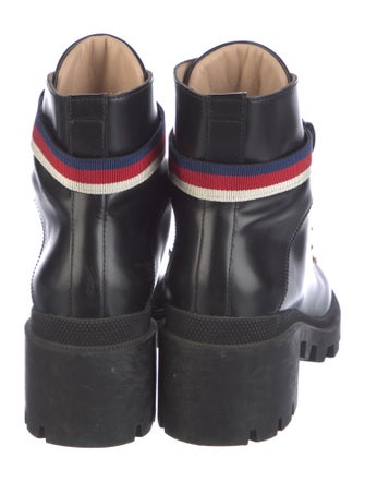 Gucci Sylvie Web Accent Leather Combat Boots